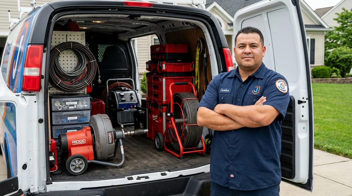Professional drain cleaning equipment and Johns Plumbing LLC plumber in Mayo
